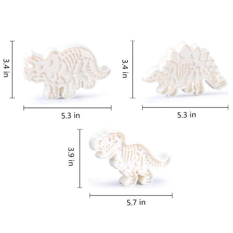 SHEBAKING 6 Pack Jurassic Dinosaur Shaped Cookie Cutter Stegosaurus T-Rex Triceratops Skeleton Fossil Mold Dinosaur Bones Cookie Cutters Set, for Kids and Adults - Image 3